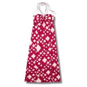 Lauren Conrad Halter Maxi Dress Womens 4 Pink White Shibori Print Smocked Boho